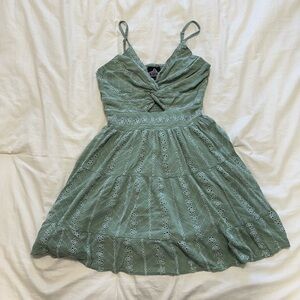 Angie Sage Green Eyelet Spaghetti Strap Mini Dress